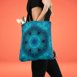 Mozaïek Mandala Bloem Blauw Tote Bag