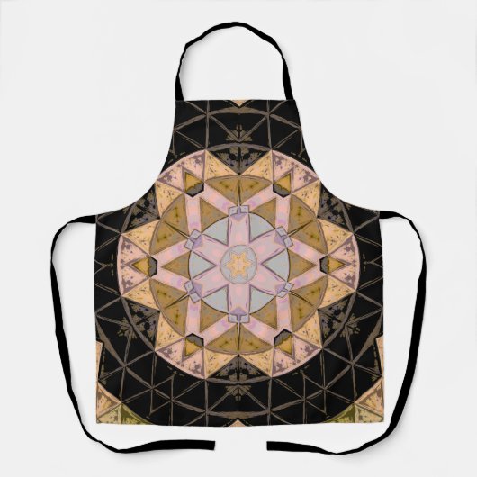 Mozaïek Mandala Bloem Geel Blauw en Zwart Schort (Voorkant)