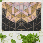 Mozaïek Mandala Bloem Geel Blauw en Zwart Theedoek (Gevouwen)