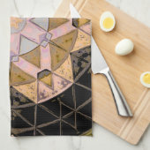 Mozaïek Mandala Bloem Geel Blauw en Zwart Theedoek (Quarter Fold)