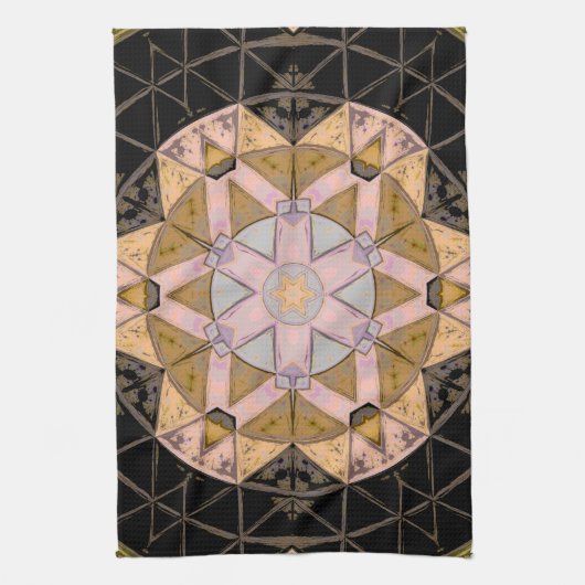 Mozaïek Mandala Bloem Geel Blauw en Zwart Theedoek (Verticaal)