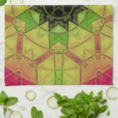 Mozaïek Mandala Bloem Geel Groen en Roze Theedoek (Gevouwen)