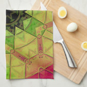 Mozaïek Mandala Bloem Geel Groen en Roze Theedoek (Quarter Fold)