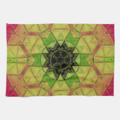 Mozaïek Mandala Bloem Geel Groen en Roze Theedoek (Horizontaal)