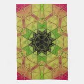 Mozaïek Mandala Bloem Geel Groen en Roze Theedoek (Verticaal)