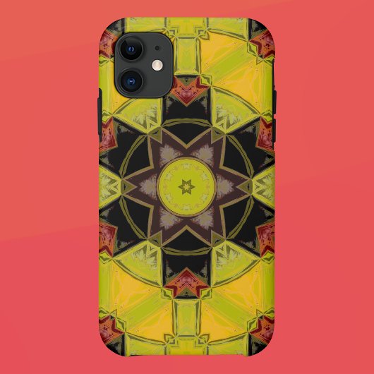 Mozaïek Mandala Bloem Geel Groen Rood en Zwart Case-Mate iPhone Case