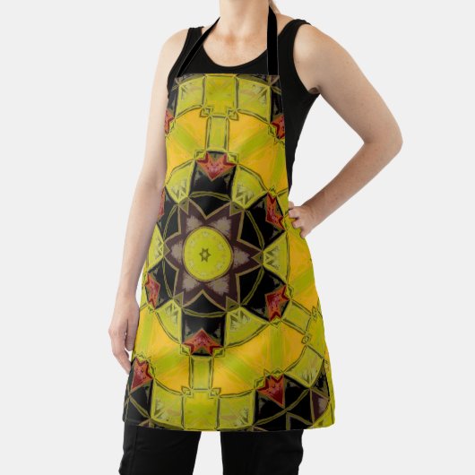 Mozaïek Mandala Bloem Geel Groen Rood en Zwart Schort (Insitu)