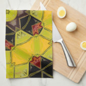 Mozaïek Mandala Bloem Geel Groen Rood en Zwart Theedoek (Quarter Fold)