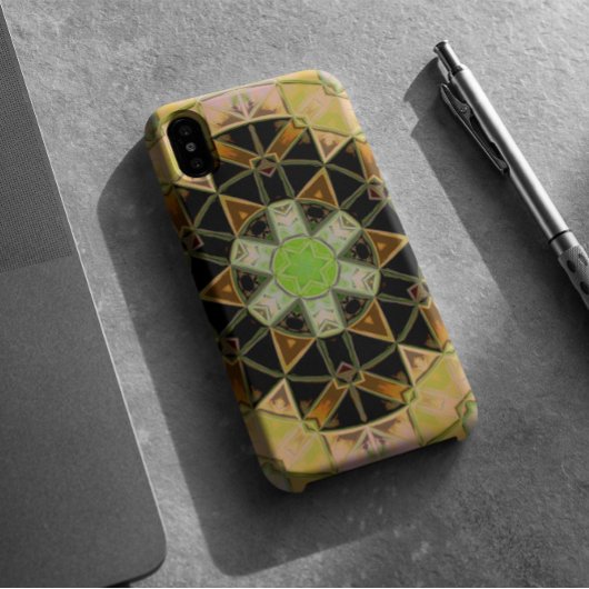 Mozaïek Mandala Bloem Groen Geel en Zwart Case-Mate iPhone Case