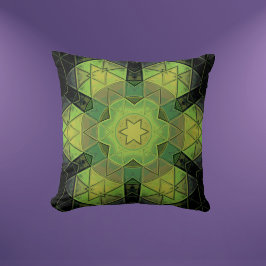 Mozaïek Mandala Bloem Groen Geel en Zwart Kussen