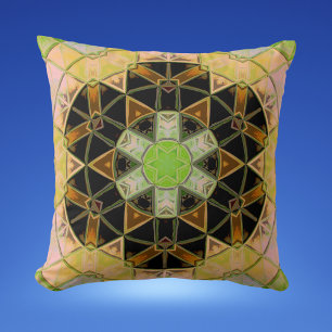Mozaïek Mandala Bloem Groen Geel en Zwart Kussen