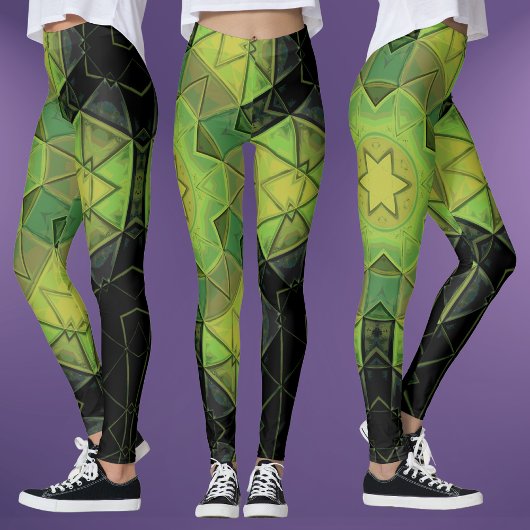 Mozaïek Mandala Bloem Groen Geel en Zwart Leggings