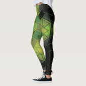 Mozaïek Mandala Bloem Groen Geel en Zwart Leggings (Links)