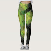 Mozaïek Mandala Bloem Groen Geel en Zwart Leggings (Voorkant)