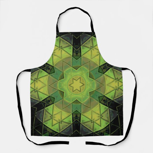 Mozaïek Mandala Bloem Groen Geel en Zwart Schort (Voorkant)