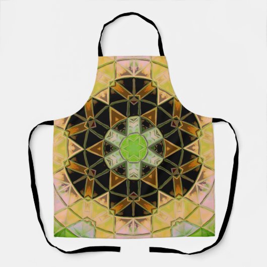 Mozaïek Mandala Bloem Groen Geel en Zwart Schort (Voorkant)