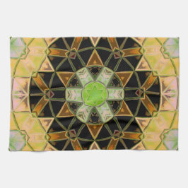 Mozaïek Mandala Bloem Groen Geel en Zwart Theedoek