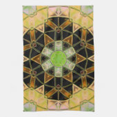 Mozaïek Mandala Bloem Groen Geel en Zwart Theedoek (Verticaal)