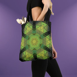 Mozaïek Mandala Bloem Groen Geel en Zwart Tote Bag