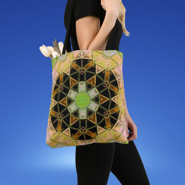 Mozaïek Mandala Bloem Groen Geel en Zwart Tote Bag