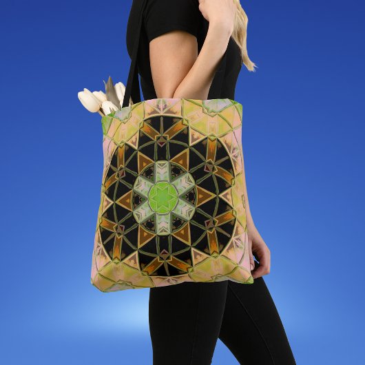 Mozaïek Mandala Bloem Groen Geel en Zwart Tote Bag