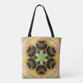 Mozaïek Mandala Bloem Groen Geel en Zwart Tote Bag (Achterkant)