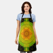 Mozaïek Mandala Bloem Groen Sinaasappel en Zwart Schort (Gedragen)