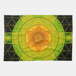 Mozaïek Mandala Bloem Groen Sinaasappel en Zwart Theedoek