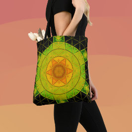 Mozaïek Mandala Bloem Groen Sinaasappel en Zwart Tote Bag
