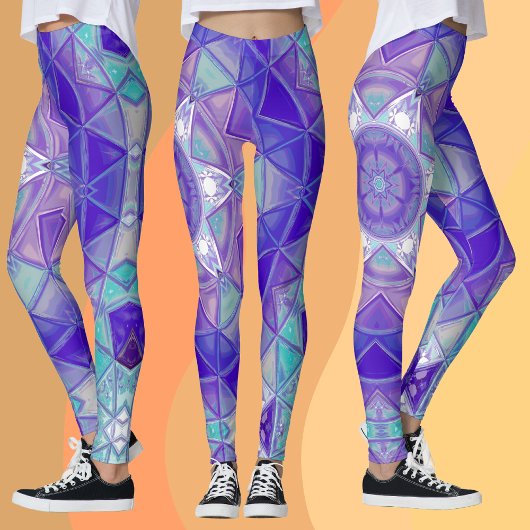 Mozaïek Mandala Bloem Paarse Blauw en Wit Leggings