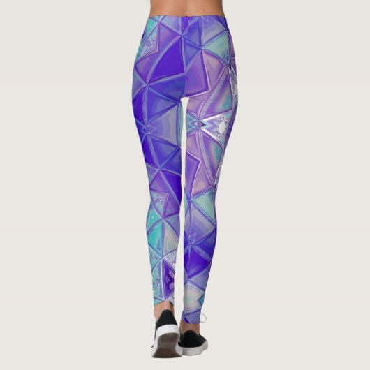 Mozaïek Mandala Bloem Paarse Blauw en Wit Leggings (Achterkant)