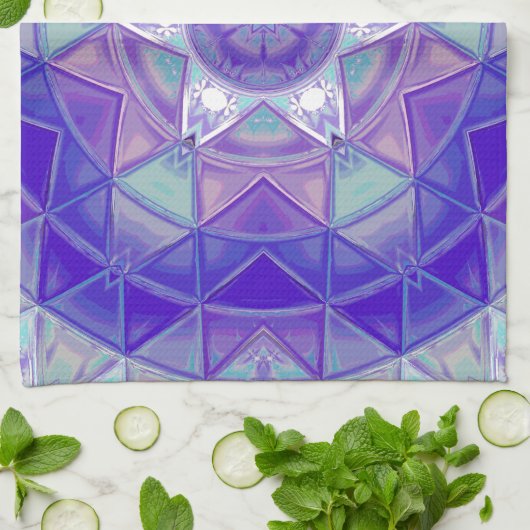 Mozaïek Mandala Bloem Paarse Blauw en Wit Theedoek (Gevouwen)