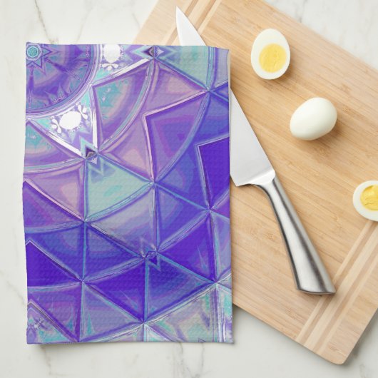 Mozaïek Mandala Bloem Paarse Blauw en Wit Theedoek (Quarter Fold)