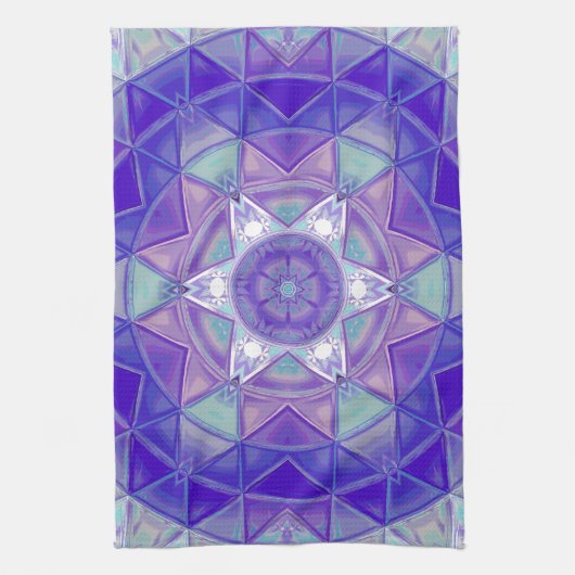 Mozaïek Mandala Bloem Paarse Blauw en Wit Theedoek (Verticaal)