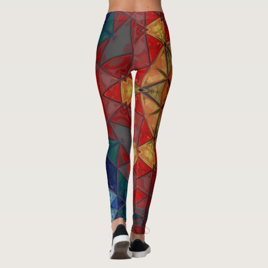 Mozaïek Mandala Bloem Rood Blauw en Geel Leggings (Achterkant)