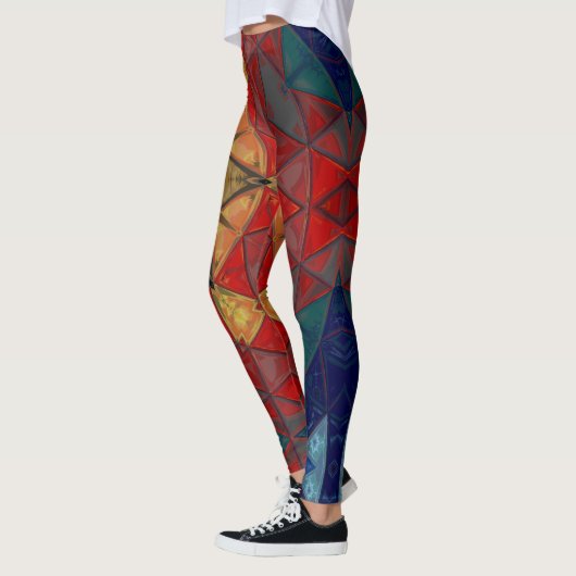 Mozaïek Mandala Bloem Rood Blauw en Geel Leggings (Links)