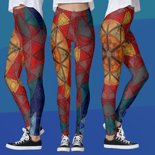 Mozaïek Mandala Bloem Rood Blauw en Geel Leggings