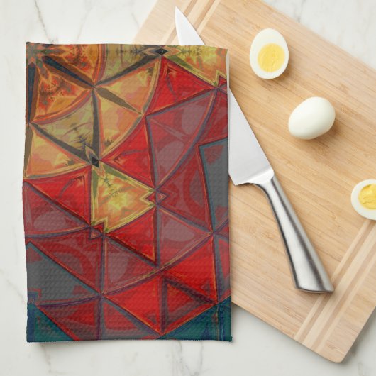 Mozaïek Mandala Bloem Rood Blauw en Geel Theedoek (Quarter Fold)