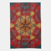 Mozaïek Mandala Bloem Rood Blauw en Geel Theedoek (Verticaal)