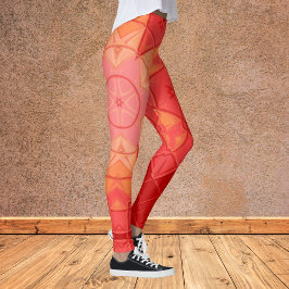 Mozaïek Mandala Bloem Rood en Sinaasappel Leggings