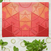 Mozaïek Mandala Bloem Rood en Sinaasappel Theedoek (Gevouwen)