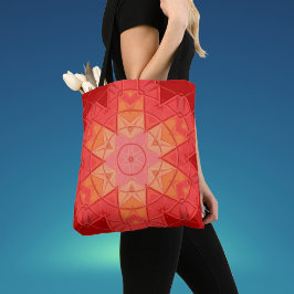 Mozaïek Mandala Bloem Rood en Sinaasappel Tote Bag