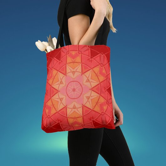 Mozaïek Mandala Bloem Rood en Sinaasappel Tote Bag