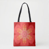 Mozaïek Mandala Bloem Rood en Sinaasappel Tote Bag (Voorkant)