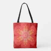 Mozaïek Mandala Bloem Rood en Sinaasappel Tote Bag (Achterkant)