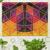 Mozaïek Mandala Bloem Rood Paarse en Sinaasappel Theedoek (Gevouwen)