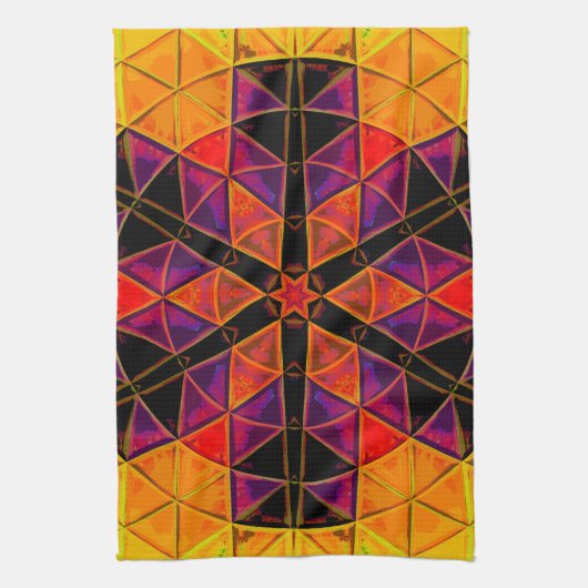 Mozaïek Mandala Bloem Rood Paarse en Sinaasappel Theedoek (Verticaal)