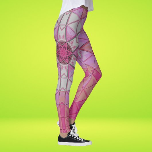 Mozaïek Mandala Bloem Roze en Wit Leggings