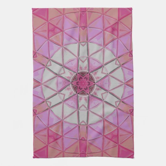 Mozaïek Mandala Bloem Roze en Wit Theedoek (Verticaal)