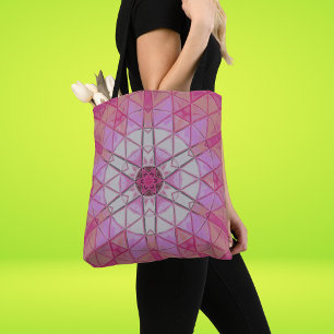 Mozaïek Mandala Bloem Roze en Wit Tote Bag